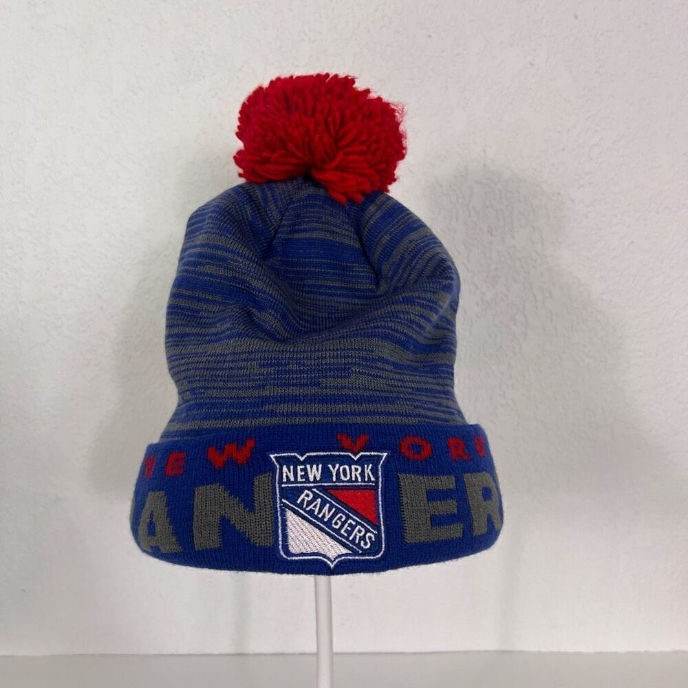 NHL New York Rangers Hockey Navy Blue with‎ Red Pom Pom Cuffed Winter Hat
